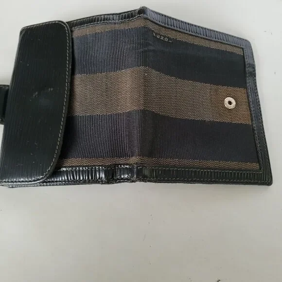 Fendi Vintage Pequin Wallet Canvas Leather Wallet Black Purse Bifold Compact - Picture 9 of 16